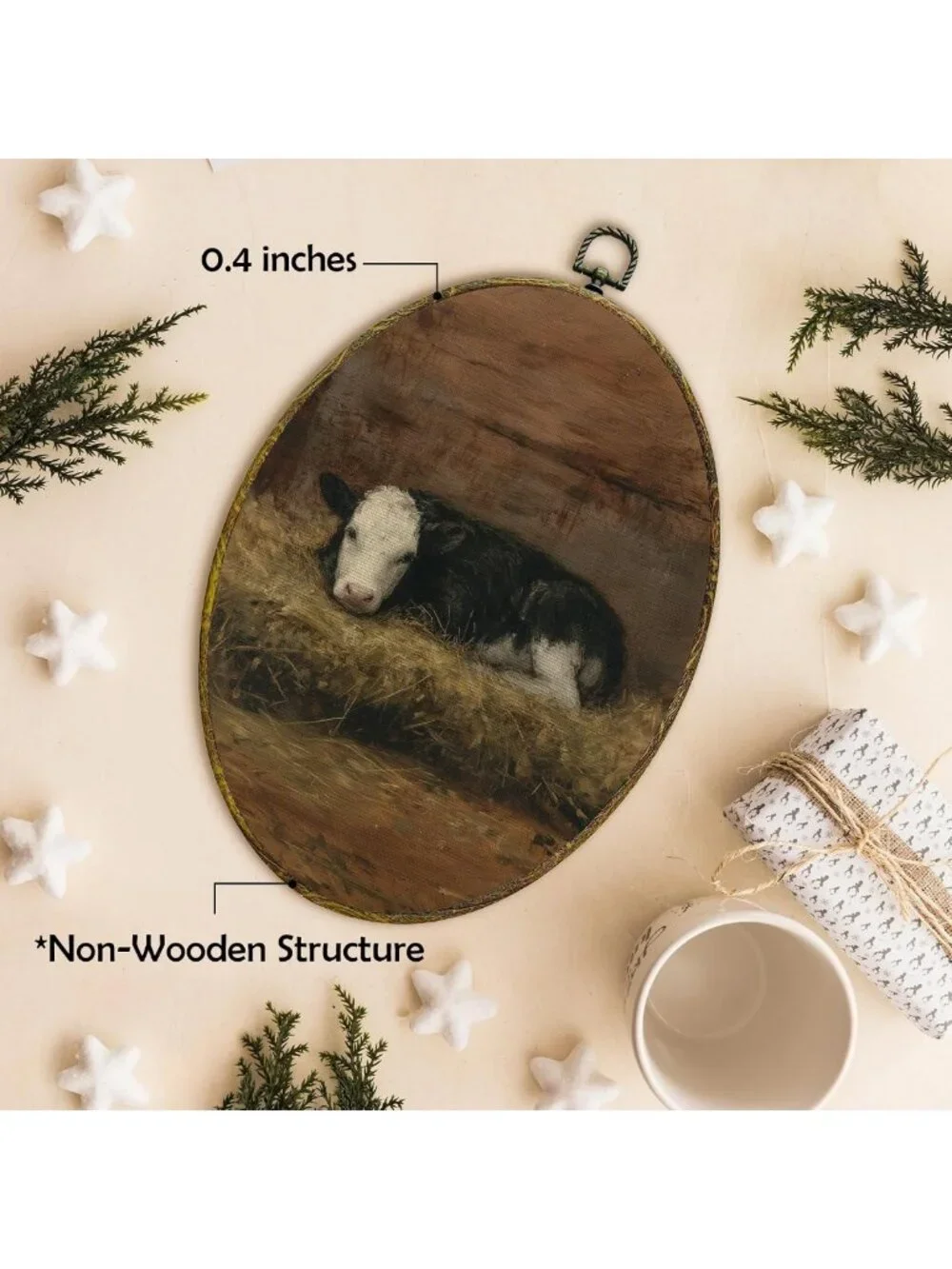 Rustic Vintage Farmhouse Cow Wall Art - Framed Canvas Print for Home Decor